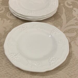 4 Elegant White Milk glass Embossed Dessert Plates